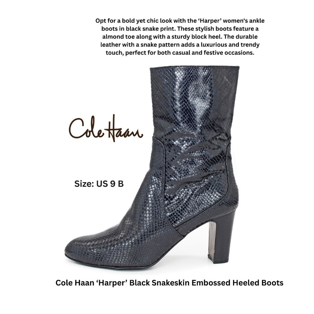 Cole Haan ‘Harper’ Black Snakeskin Embossed Heeled Boots